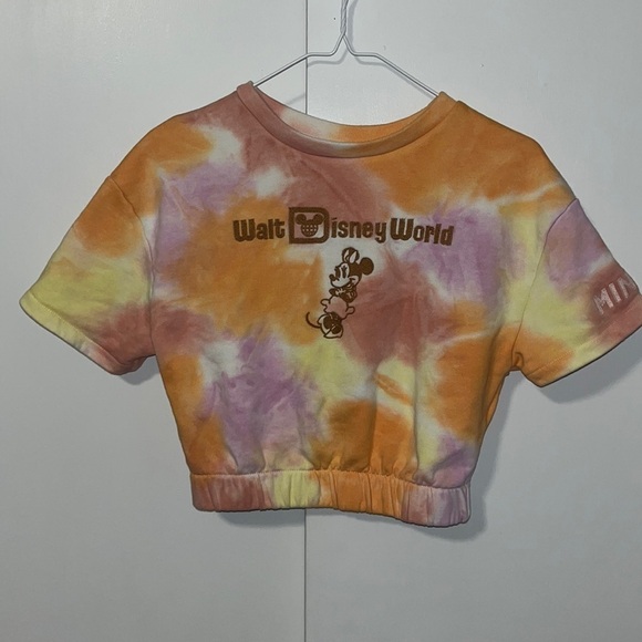 Disney Cropped Sherbet Tie Dye Sweatshirt w Minnie Mouse Embroidered WDW S Small - Picture 2 of 10